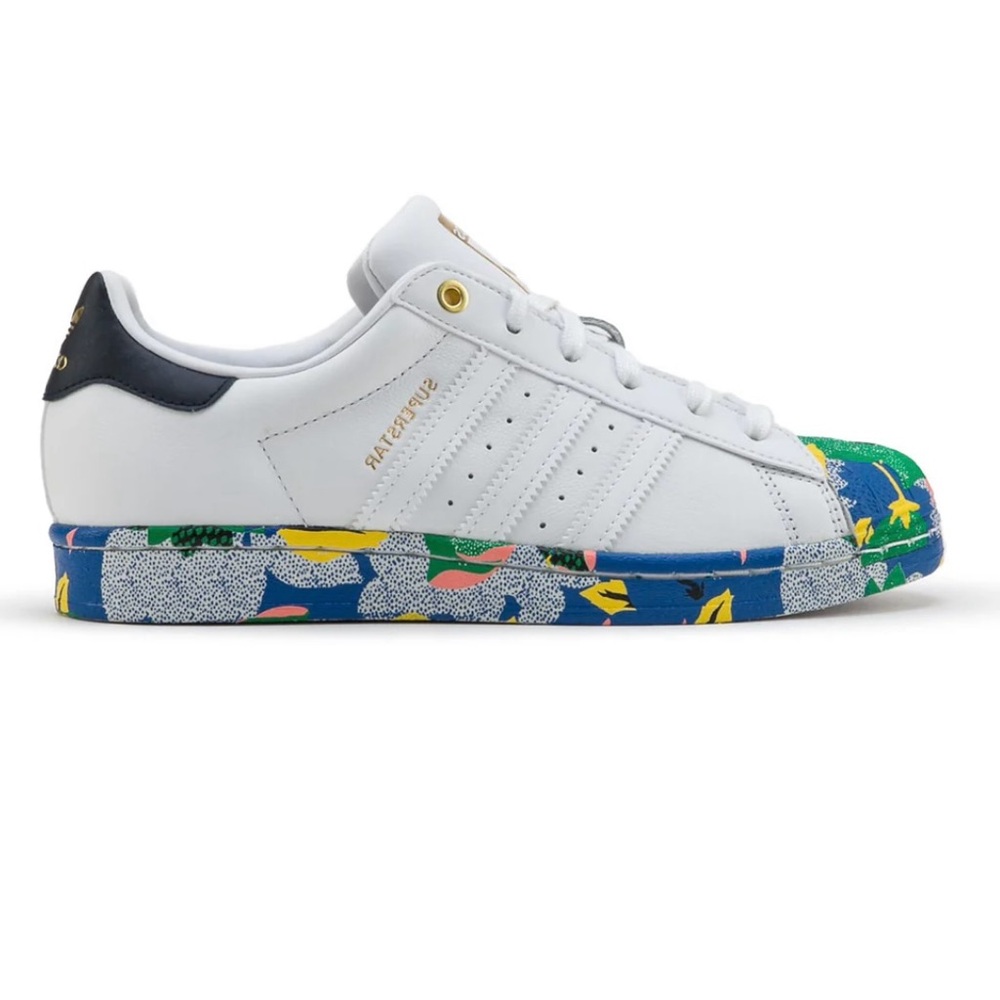 adidas White and Blue Sneakers with Colorful Accents